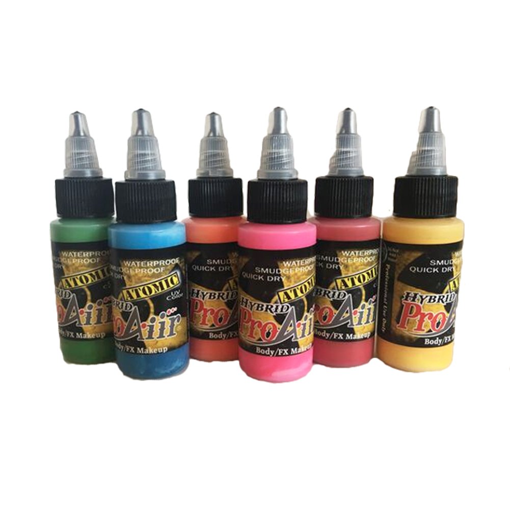 ProAiir Face and Body Painting Makeup - Set of 6 Atomic UV Colors - 1 oz (30ml)