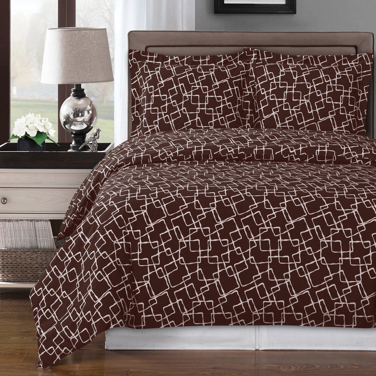 Duvet Cover Set - Eva-Royal Tradition-Full/Queen-Chocolate/White-Egyptian Linens