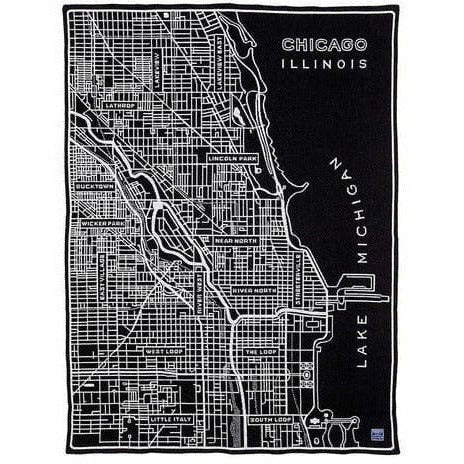 1 Chicago Map Wool Throw - Black/Smoke Gray