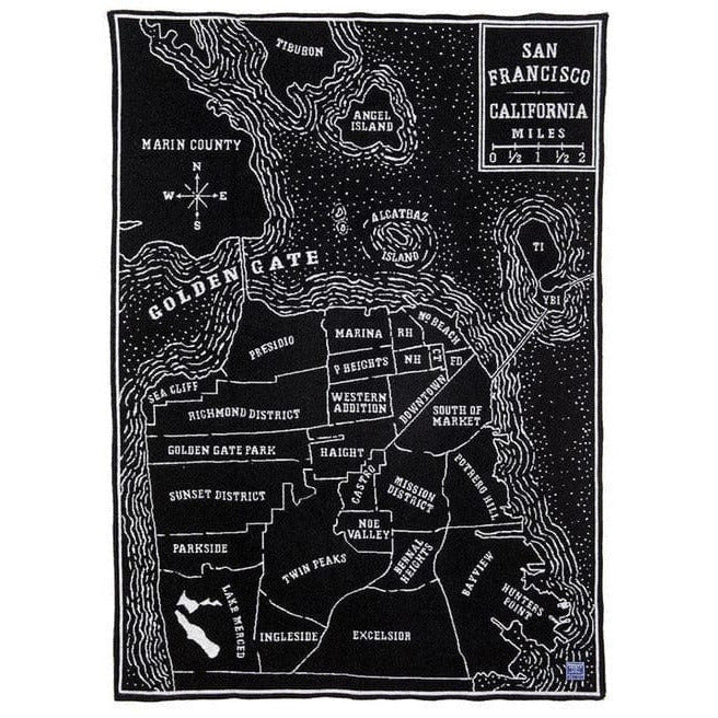 1 San Francisco Map Wool Throw - Black/Smoke Gray
