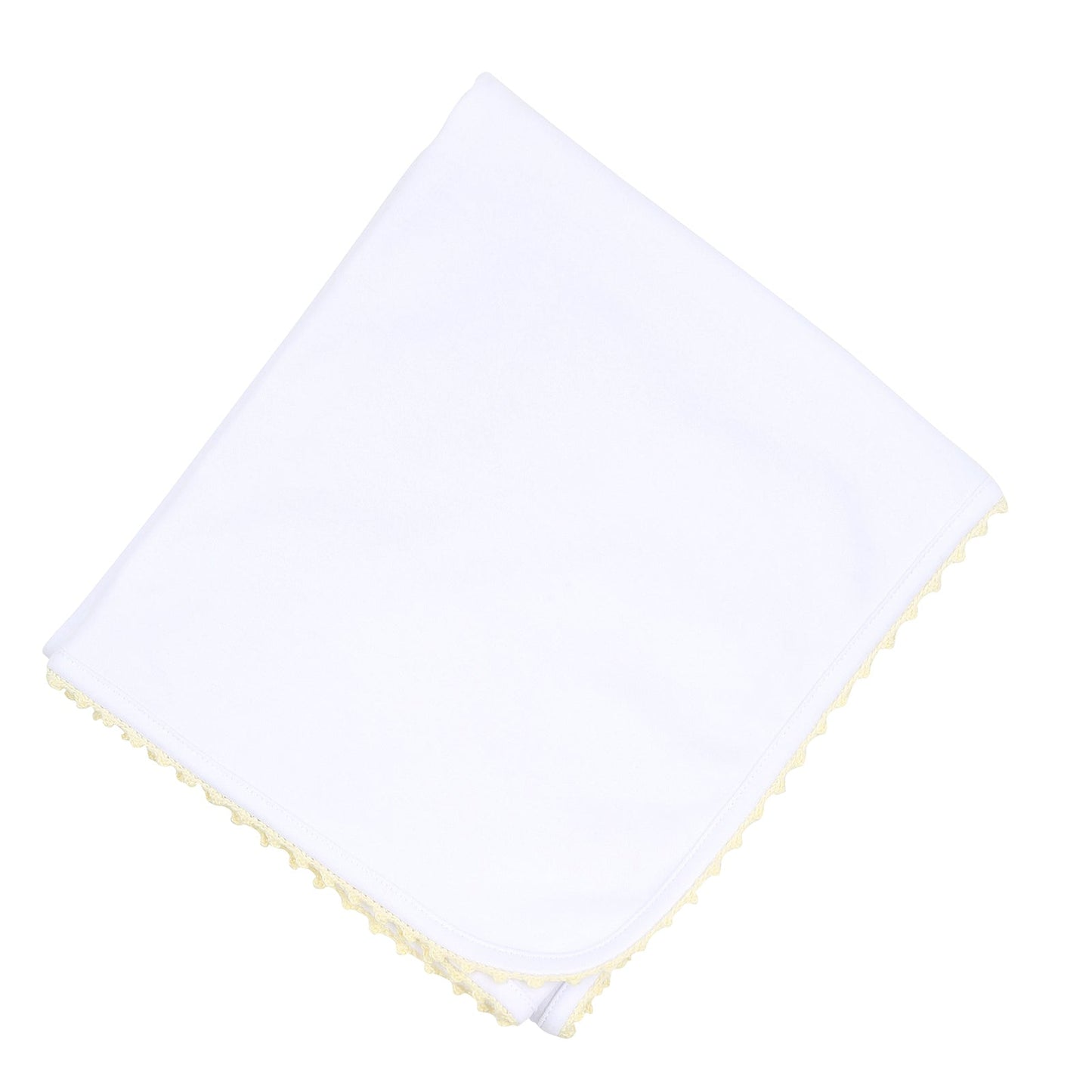 Baby Joy Receiving Blanket with Yellow Crochet Trim