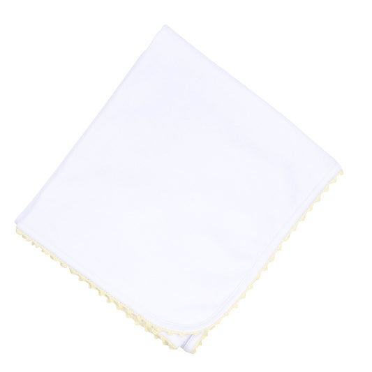 Baby Joy Receiving Blanket with Yellow Crochet Trim