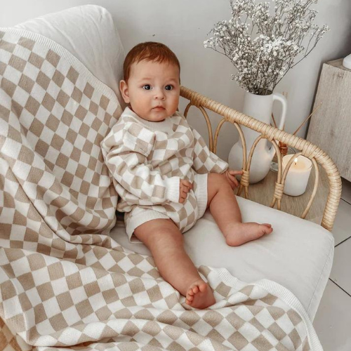Checkered Jacquard Baby Blanket