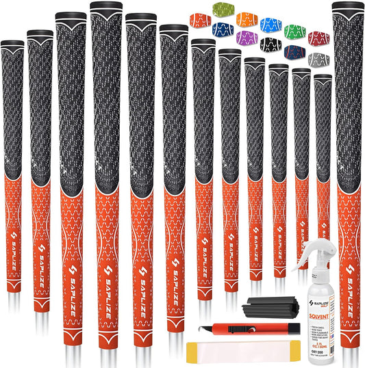 SAPLIZE Hybrid Golf Grips (CL07) - Set of 13, Innovative Design, Cross Corded Rubber Technology, Options of 11 Colors, Standard/Midsize, Basic/Deluxe Kit for Choice, MultiCompound Golf Club Grips