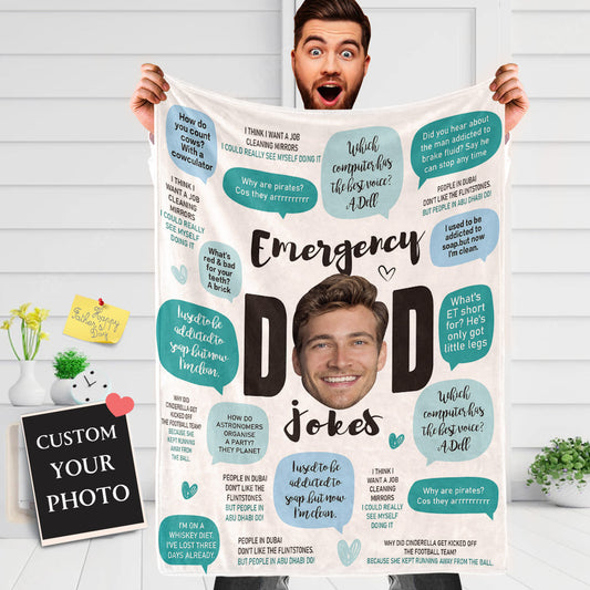 Custom Face Blanket Emergency Dad Jokes Blanket Gift for Dad