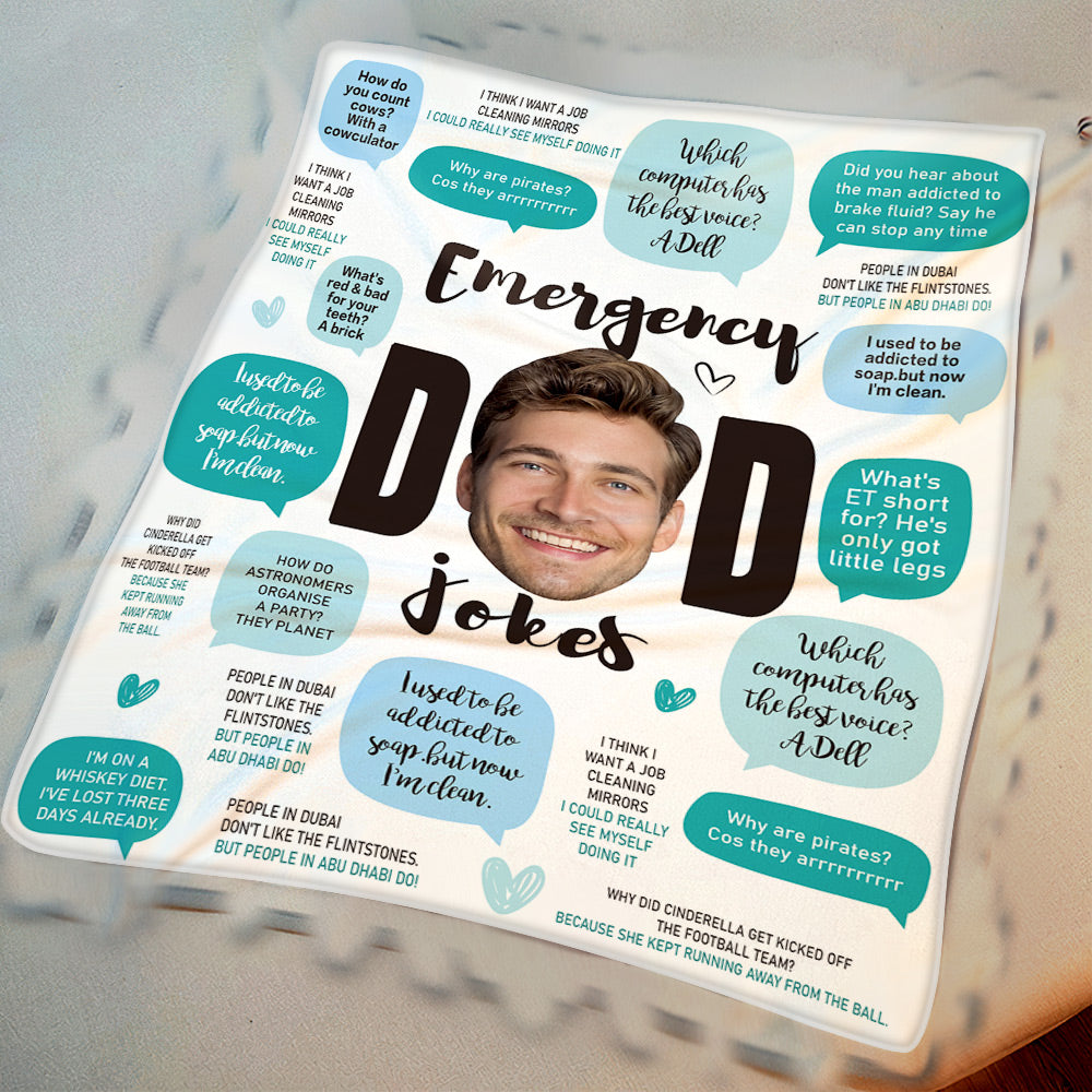 Custom Face Blanket Emergency Dad Jokes Blanket Gift for Dad