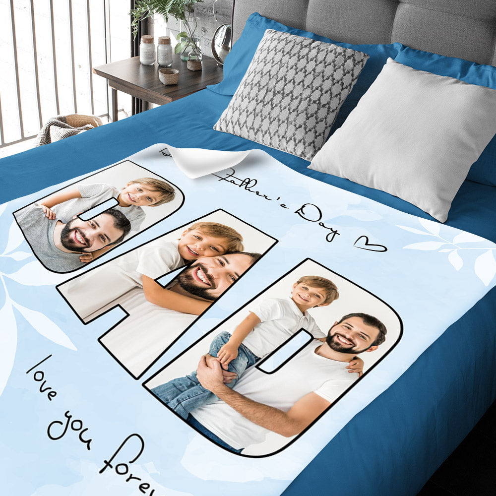 Custom Photo Blanket Personalized Gift for Dad Happy Father's Day