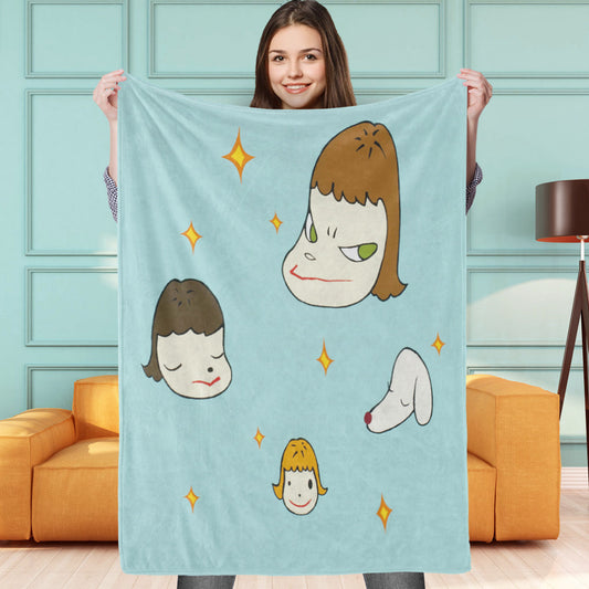 Personalized Yoshitomo Nara Blanket Three Girls and a Dog Decor Blanket