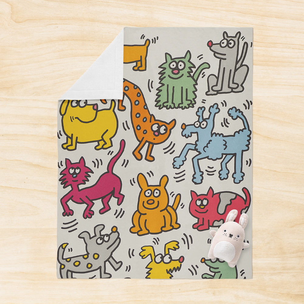 Personalized Keith Haring Blanket Cats and Dogs