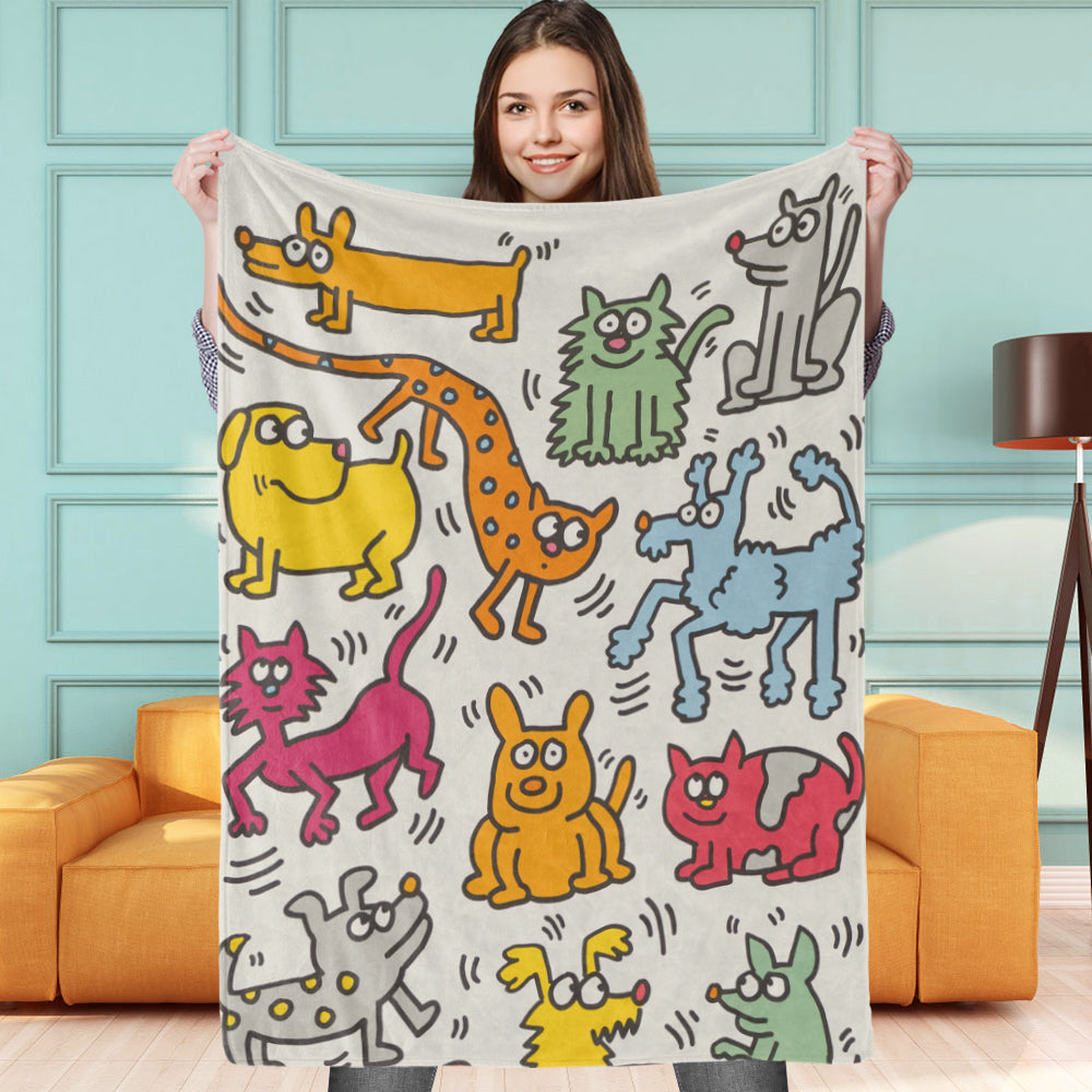 Personalized Keith Haring Blanket Cats and Dogs
