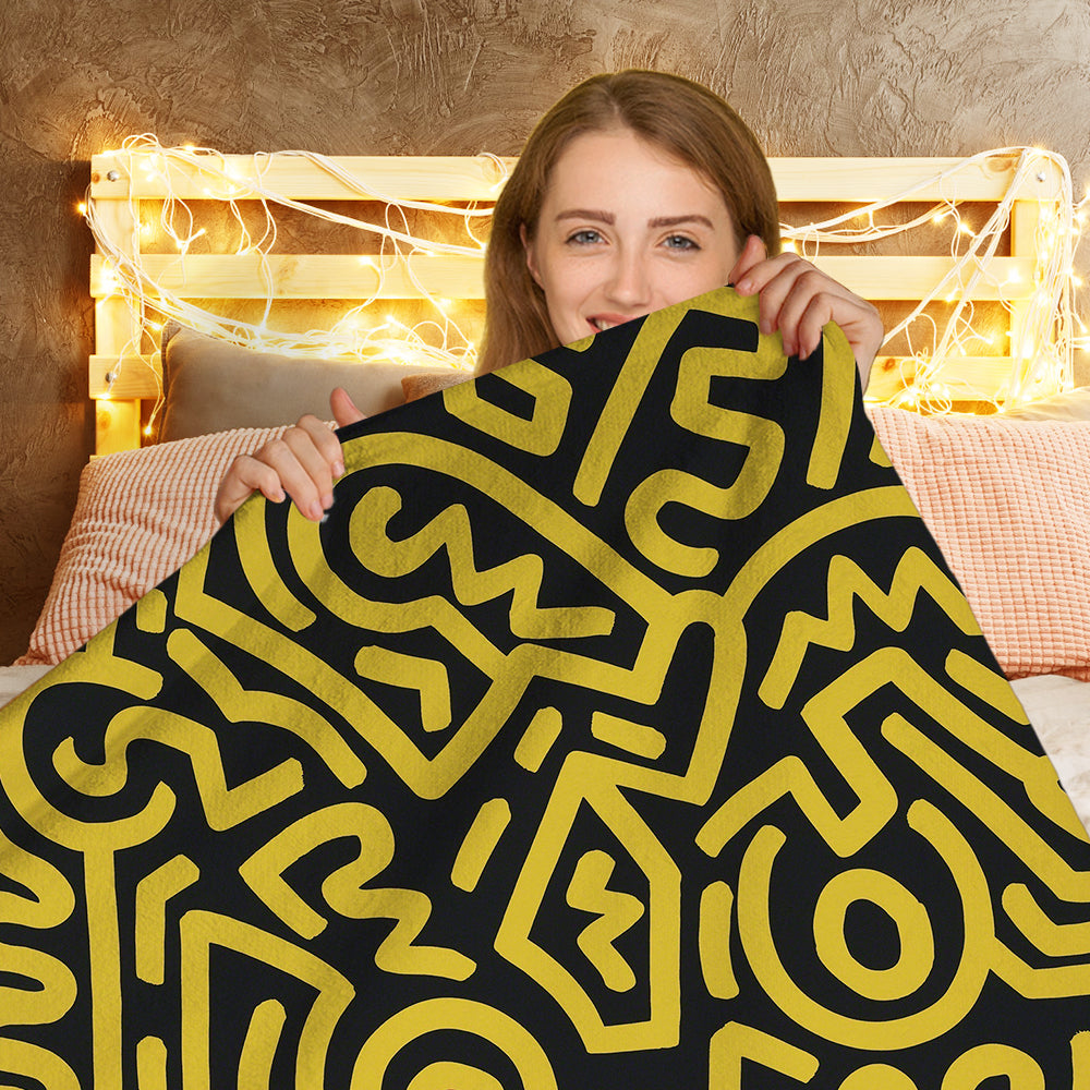 Personalized Keith Haring Blanket Psychedelic Yellow Blanket