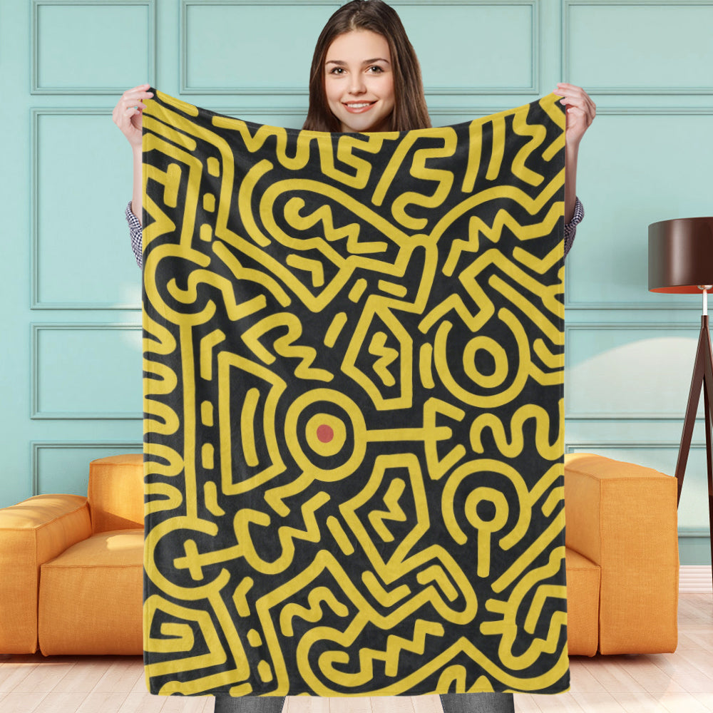 Personalized Keith Haring Blanket Psychedelic Yellow Blanket