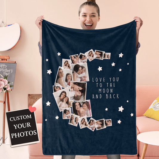 Custom Photo Blanket Love You to the Moon and Back Blanket Gift for Mom