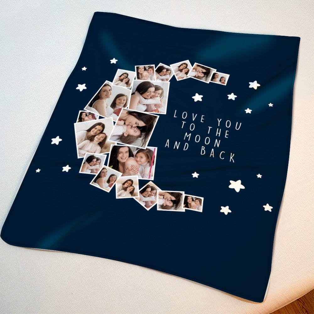 Custom Photo Blanket Love You to the Moon and Back Blanket Gift for Mom