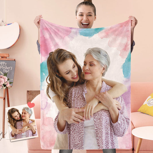 Custom Photo Blanket Watercolor Portrait Blanket Mothers Day Gift