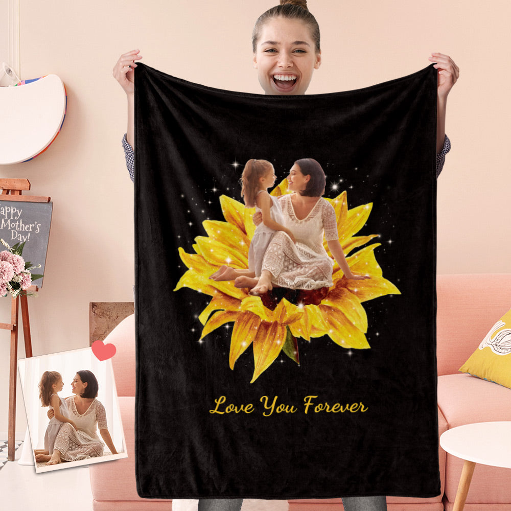 Mother's Day Blanket Custom Photo Blanket for Mom Sunflower Blanket