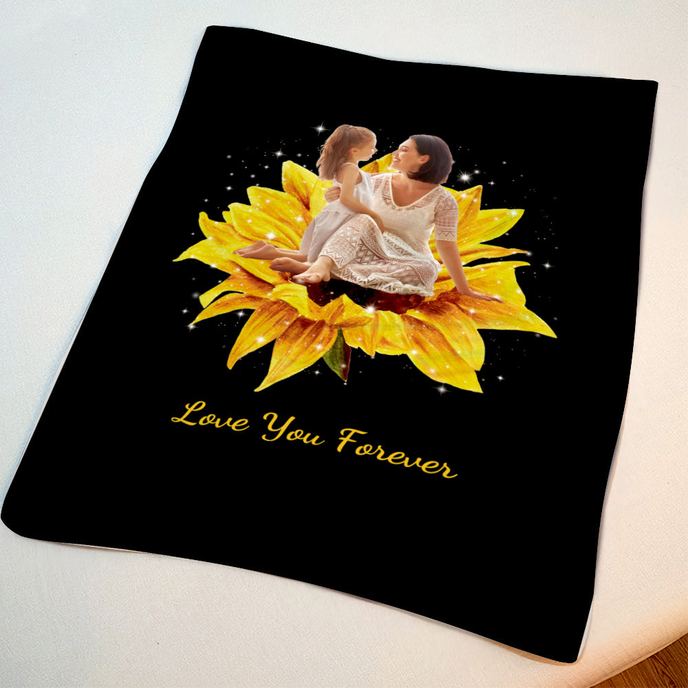 Mother's Day Blanket Custom Photo Blanket for Mom Sunflower Blanket
