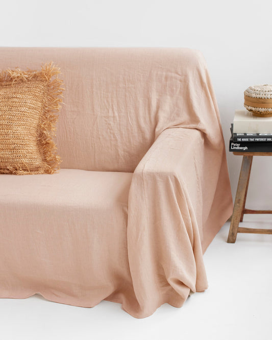 Linen couch cover in Peach