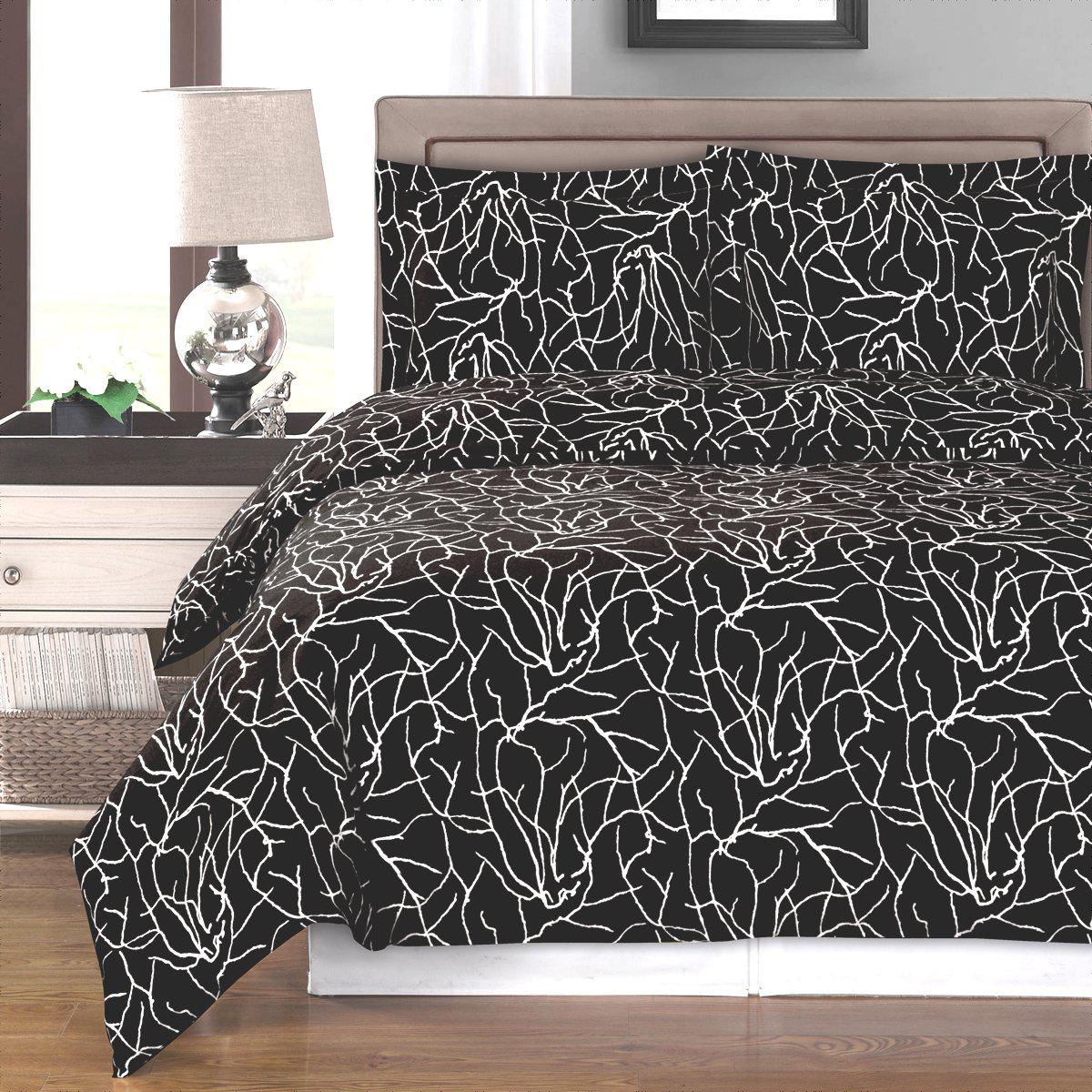Duvet Cover Set - Ema-Royal Tradition-Full/Queen-Black/White-Egyptian Linens