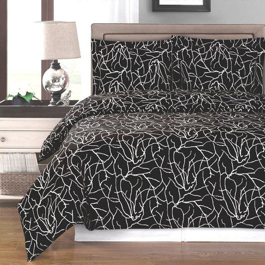 Duvet Cover Set - Ema-Royal Tradition-Full/Queen-Black/White-Egyptian Linens