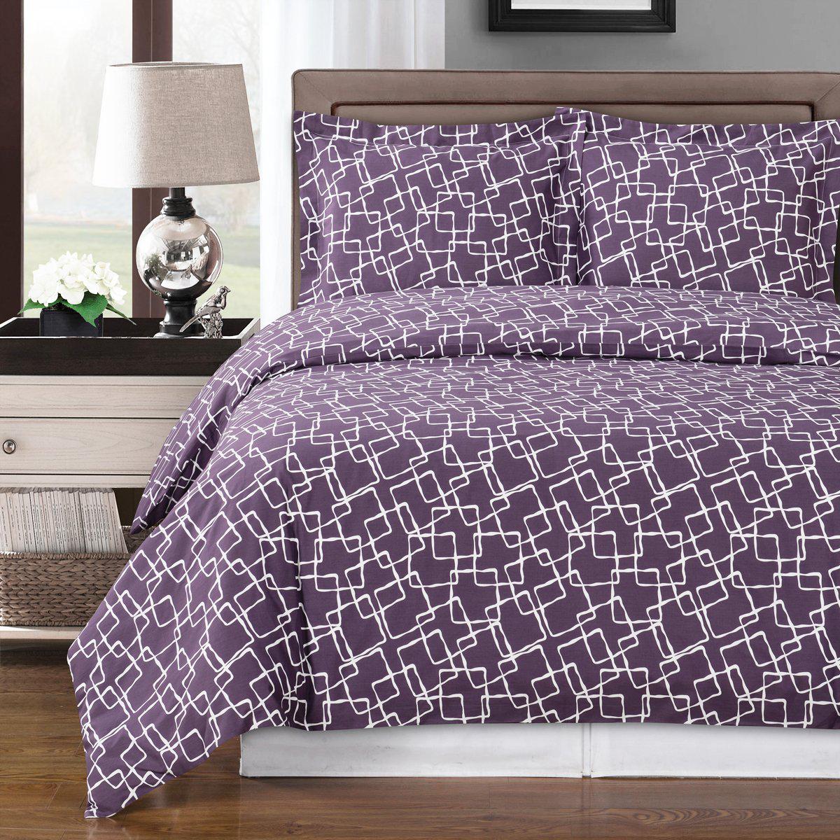 Duvet Cover Set - Eva-Royal Tradition-Full/Queen-Purple/White-Egyptian Linens
