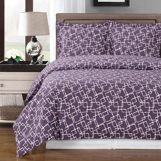 Duvet Cover Set - Eva-Royal Tradition-Full/Queen-Purple/White-Egyptian Linens