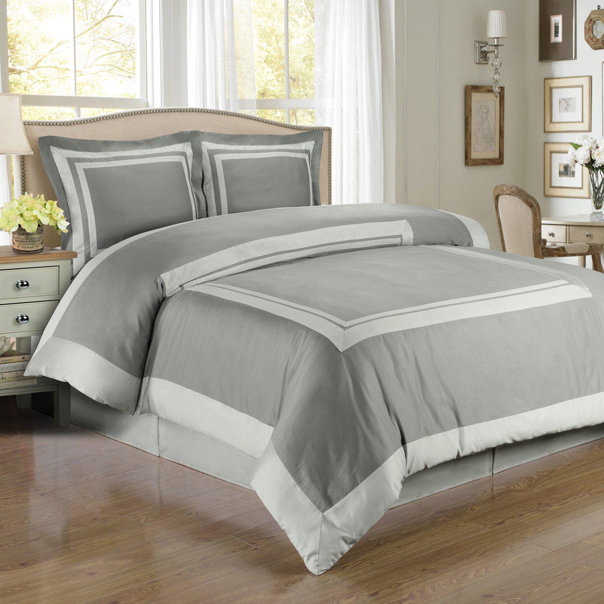 Gray & White Hotel Duvet Cover with shams