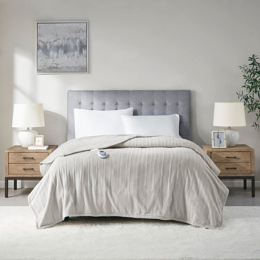 Olliix Ribbed Micro Fleece Heated Blanket - Twin