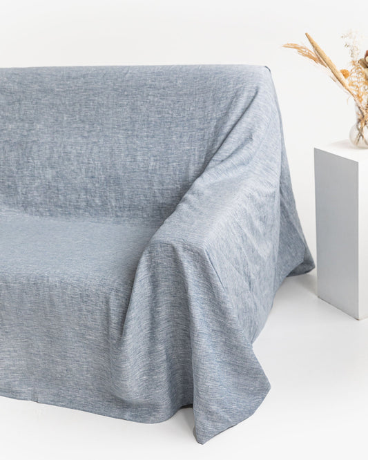 Linen couch cover in Blue melange