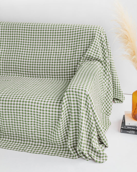 Linen couch cover in Forest green gingham