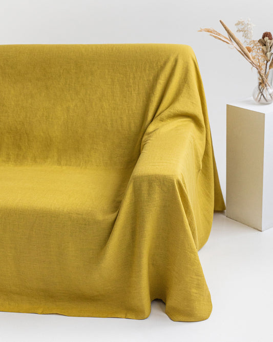 Linen couch cover in Moss yellow