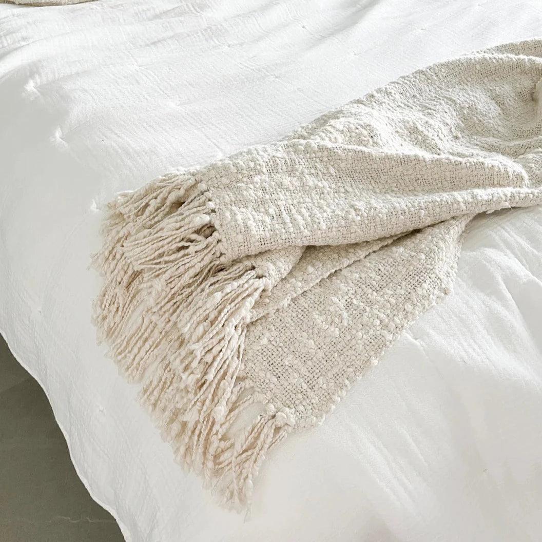 Cozy Cotton Boucle Throw with Fringe - Sea Green Designs