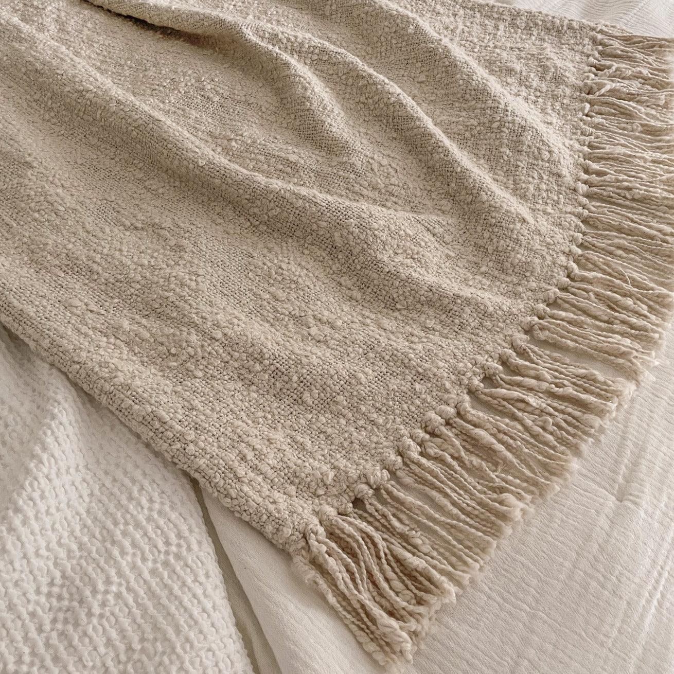 Cozy Cotton Boucle Throw with Fringe - Sea Green Designs