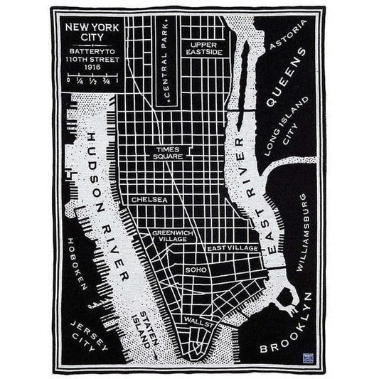 1 New York City Map Wool Throw  -  Black/Smoke Gray