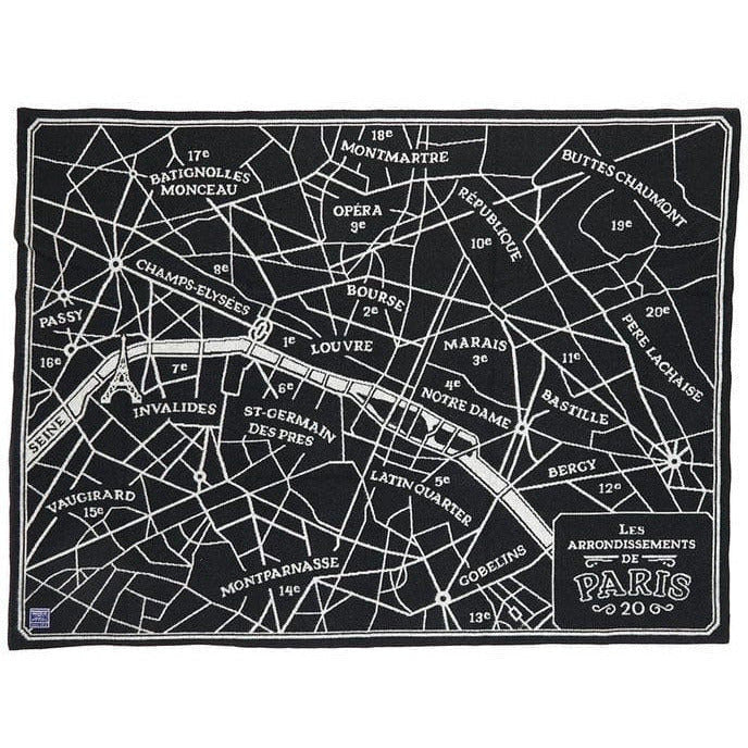 1 Paris Map Wool Throw  -  Black/Smoke Gray
