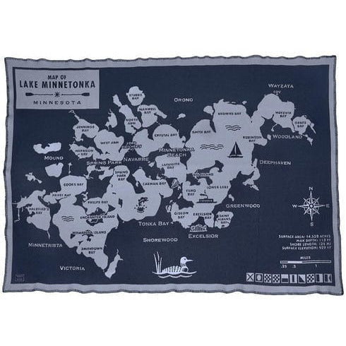 1 Lake Minnetonka Map Wool Throw  -  Navy/Natural