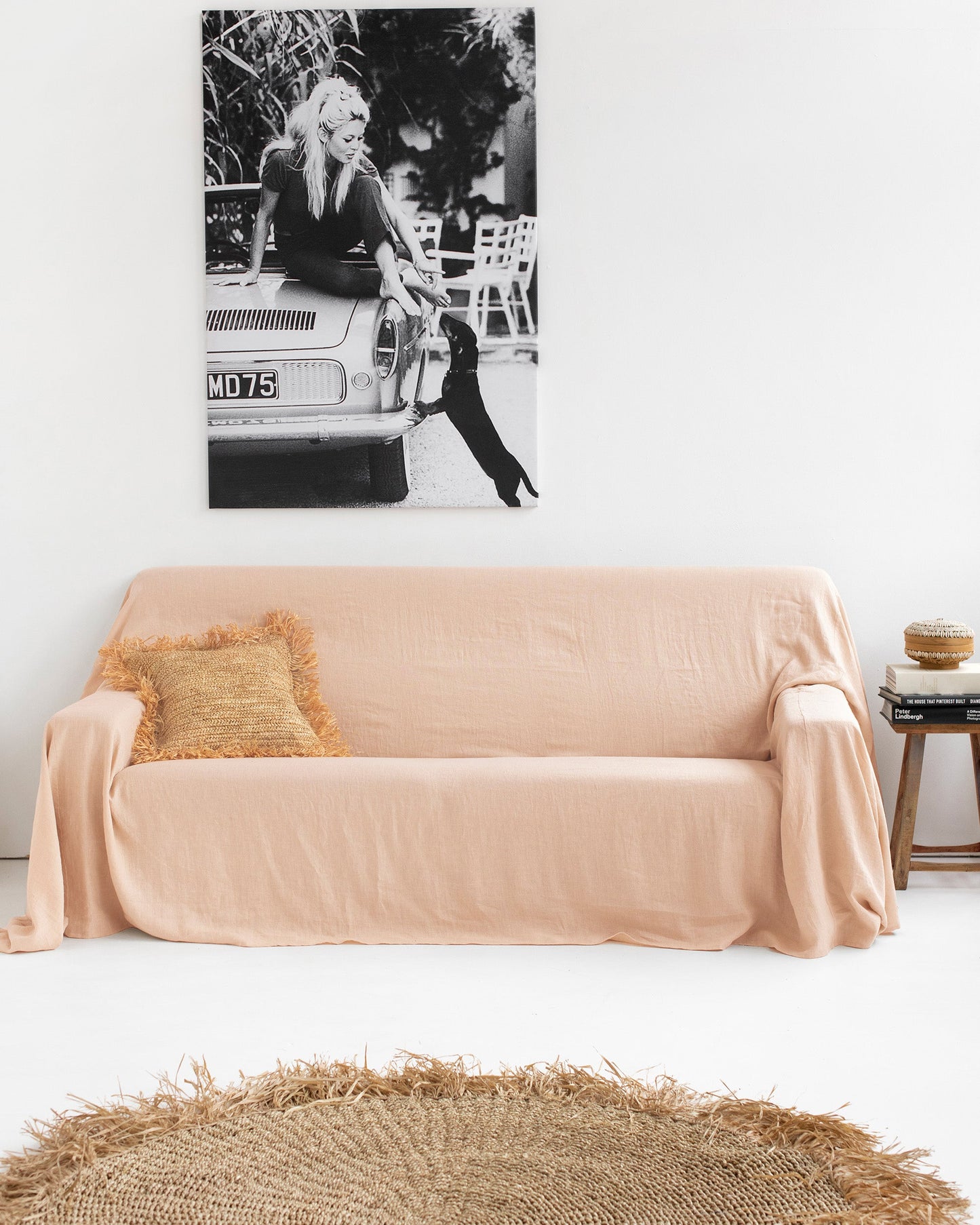 Linen couch cover in Peach