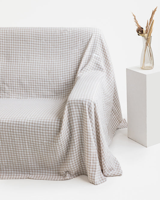 Linen couch cover in Natural gingham