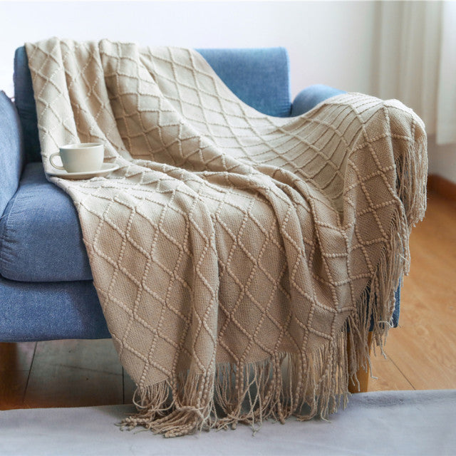 Nordic Plaid Tapestry Knitted Throw Thread Blankets