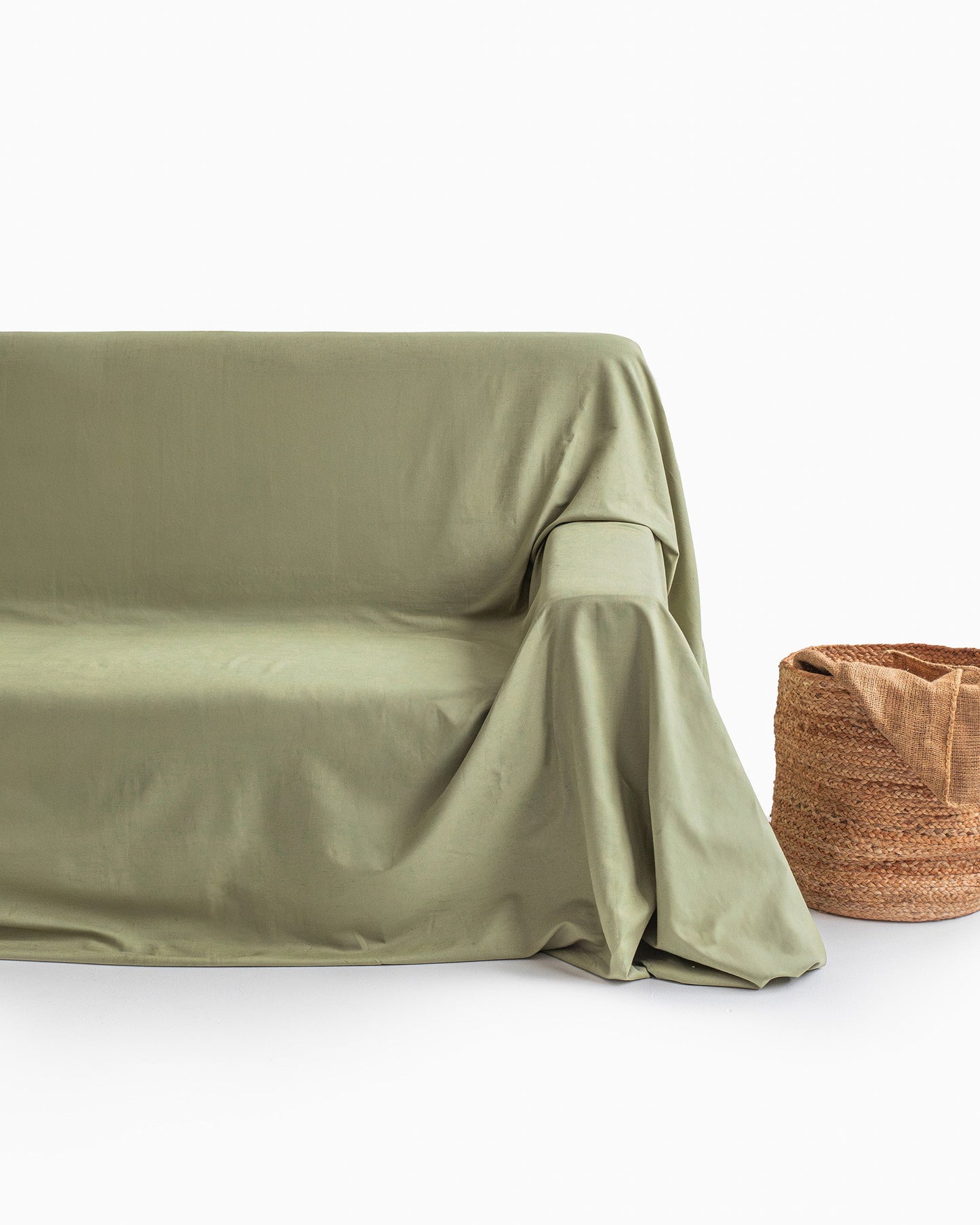 Linen-cotton couch cover in Sage