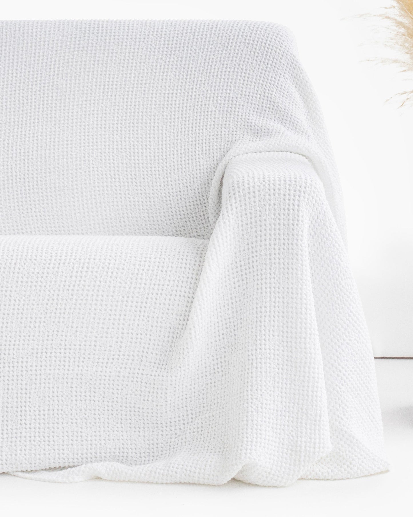 Waffle linen couch cover in Optical White